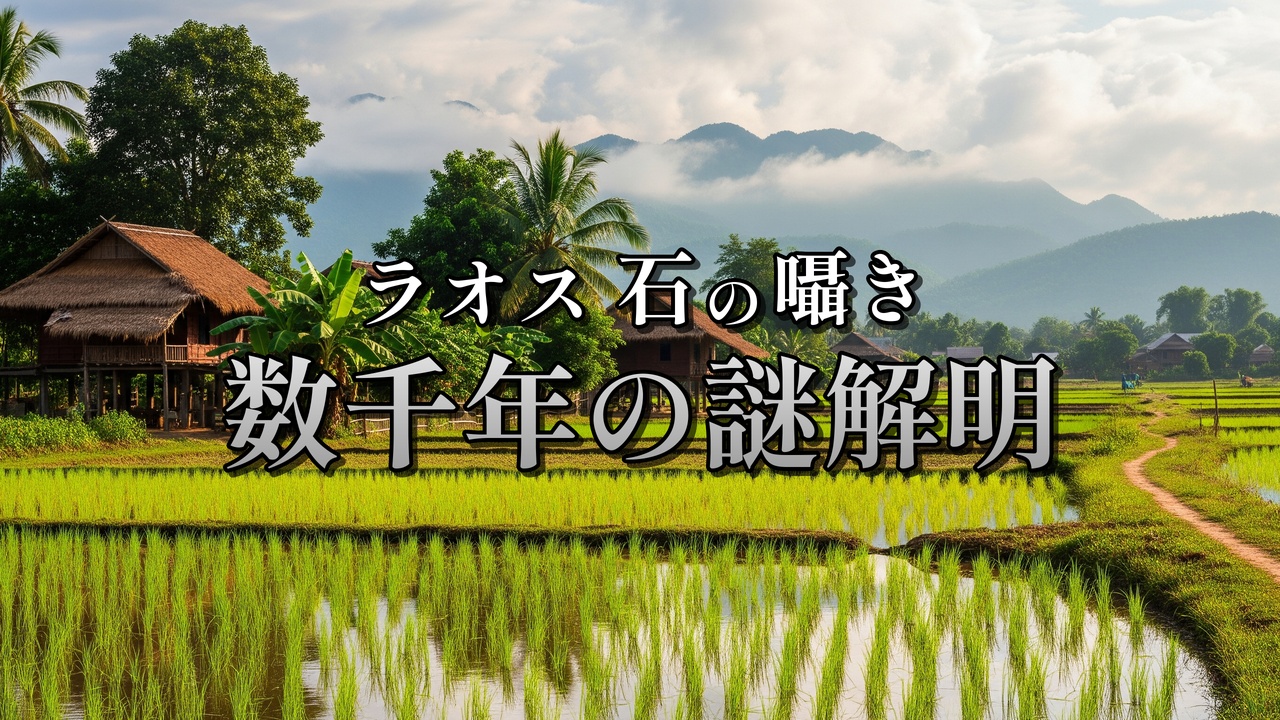 ラオスの「壺の平原」に広がる田園風景、木造家屋と緑豊かな熱帯植物が茂る中、古代から伝わる巨大な石壺の数々が神秘的な雰囲気を醸し出しています。数千年前に設置されたとされる石壺の起源と儀礼的意義を探る旅へ。