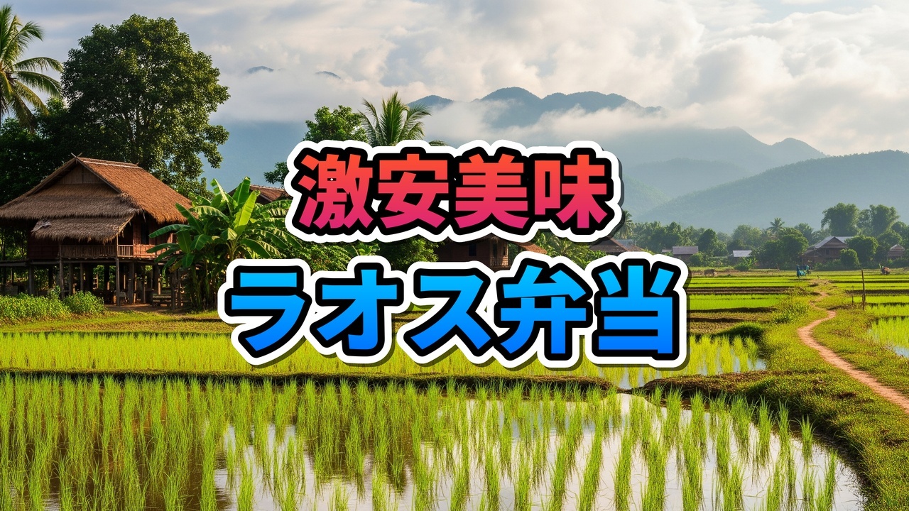 ビエンチャンのSister Cafeの外観と、手前にある美味しそうなラオス風ぶっかけ飯のお弁当