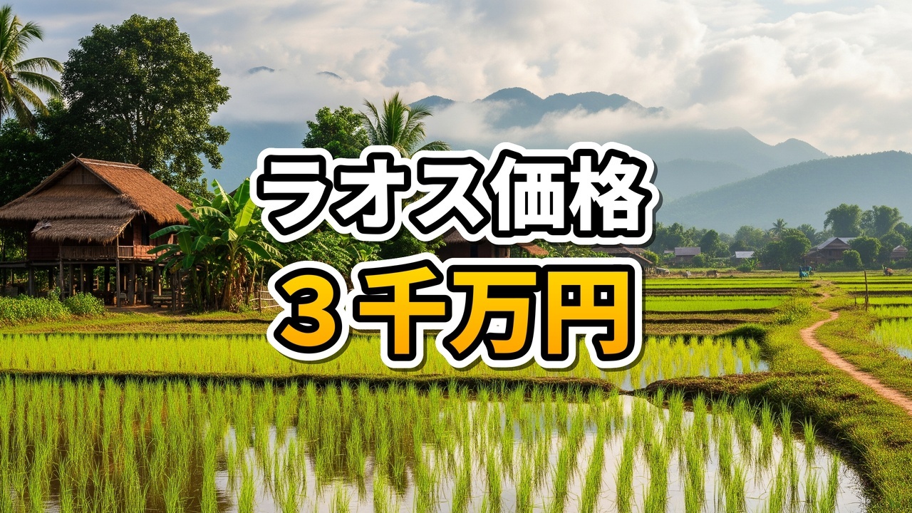 ラオスの寺院を背景に走る黒塗りの高級トヨタ・アルファード