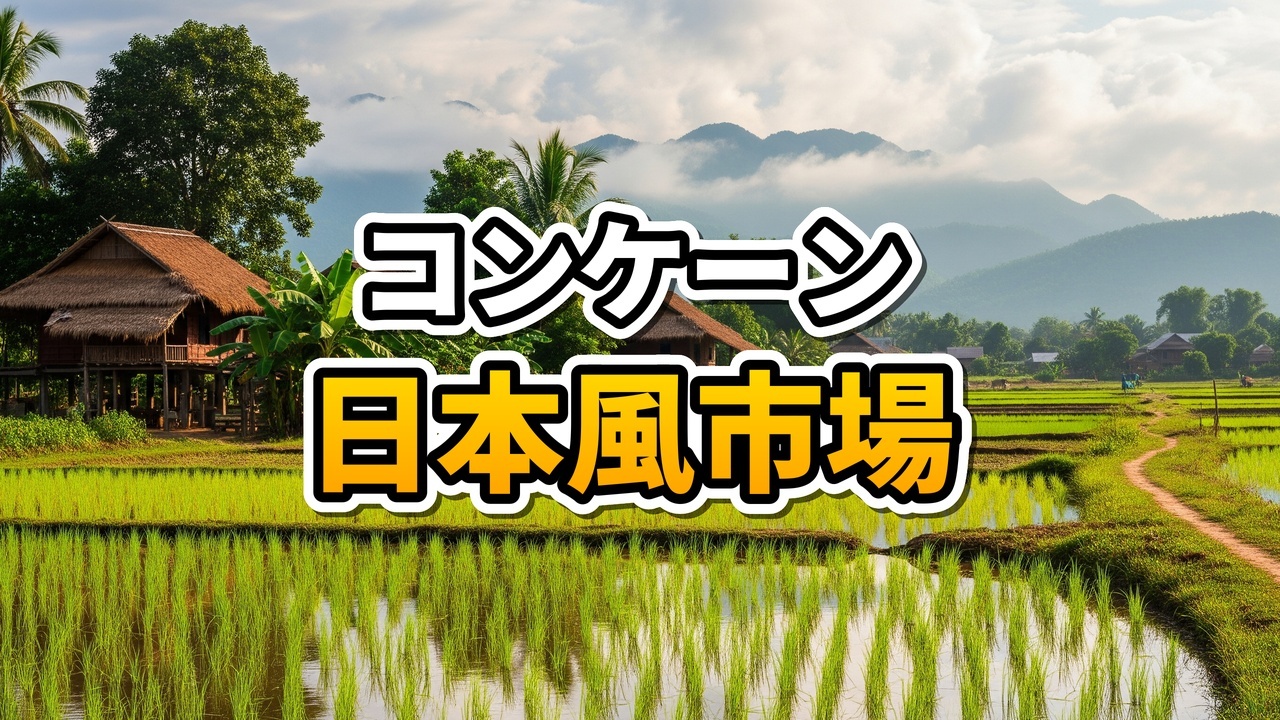 タイのコンケーンにある62 Blocs Marketの日本風な街並みと看板