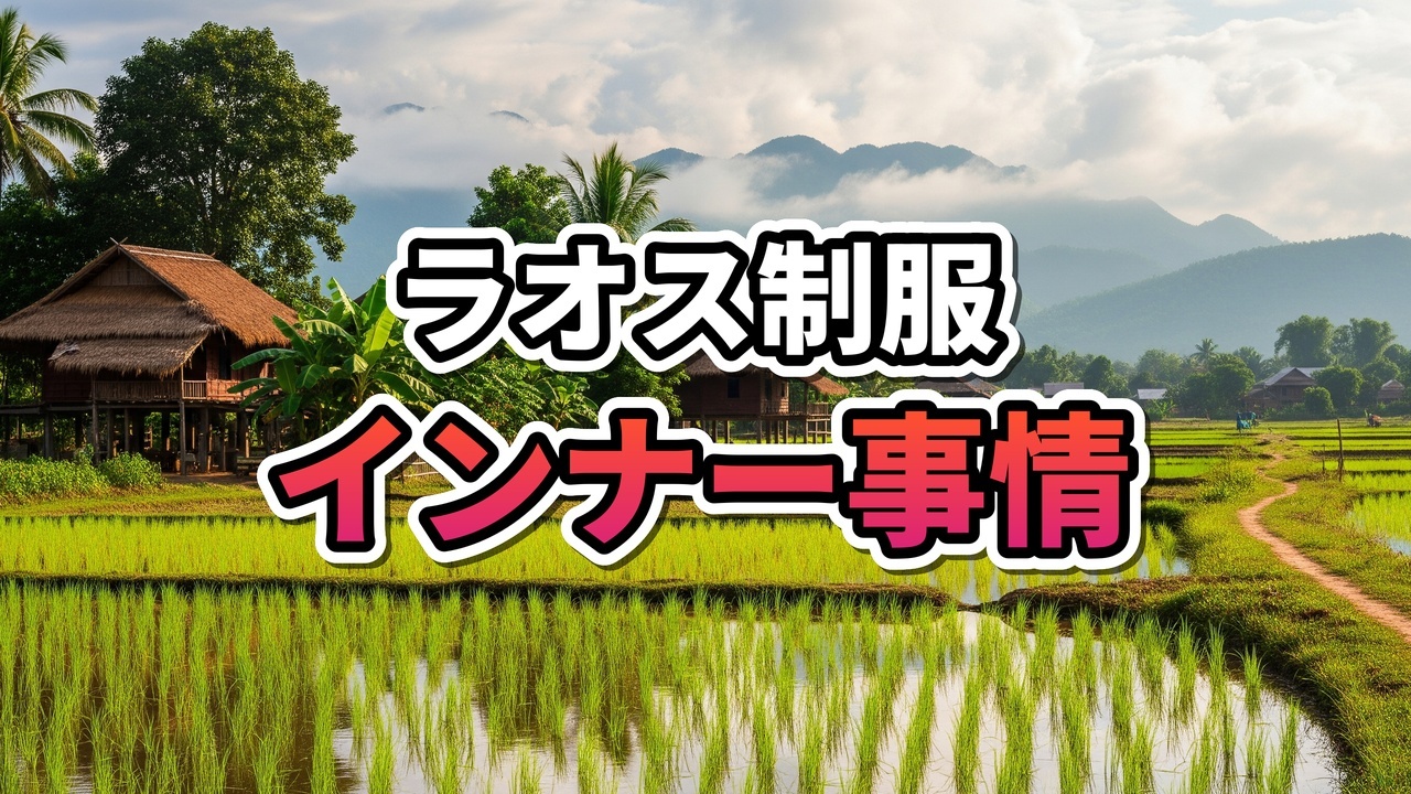 ラオスのコンビニ店内で微笑む制服姿の若い女性