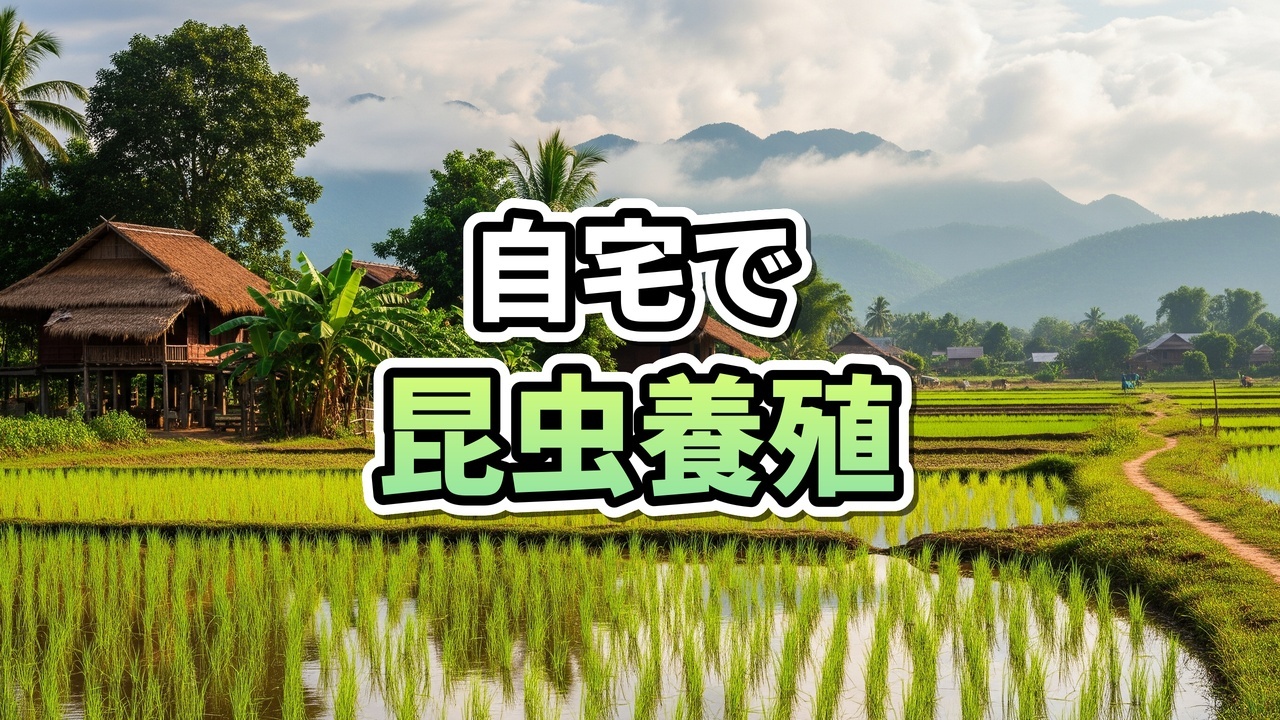 リビングルームのテーブルに置かれた3つのガラス鉢の中で、ポップライスとパンを食べて育つ大量のコオロギ