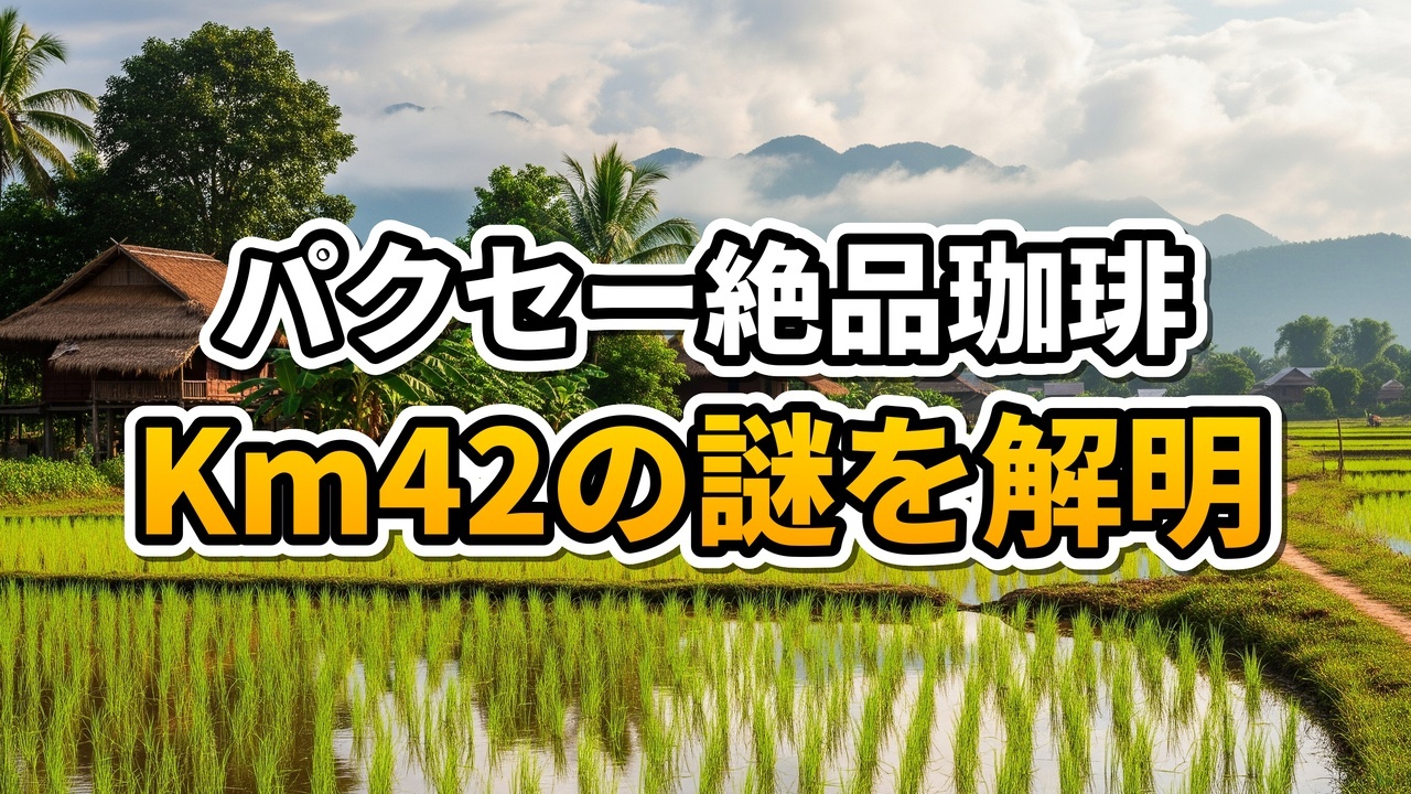 ラオスのボラベン高原にある木漏れ日のカフェで提供される、ラテアートが施されたカプチーノのクローズアップ