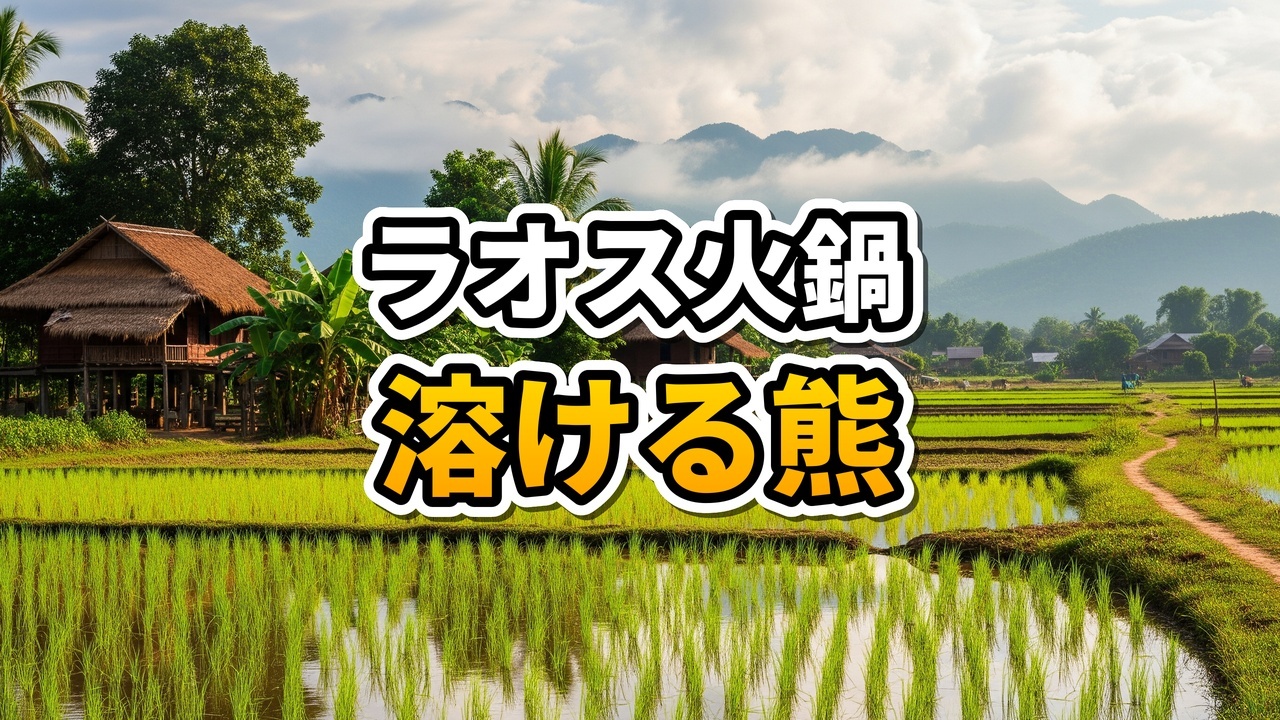 ラオスのビエンチャンにある火鍋店Liao Zhen Xianの名物、鍋のスープに浸かるオレンジ色のクマ型牛脂と豊富な具材